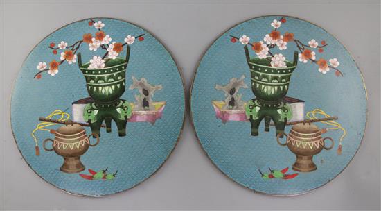 A pair of Chinese cloisonne table insets, 19th/20th century, 31cm